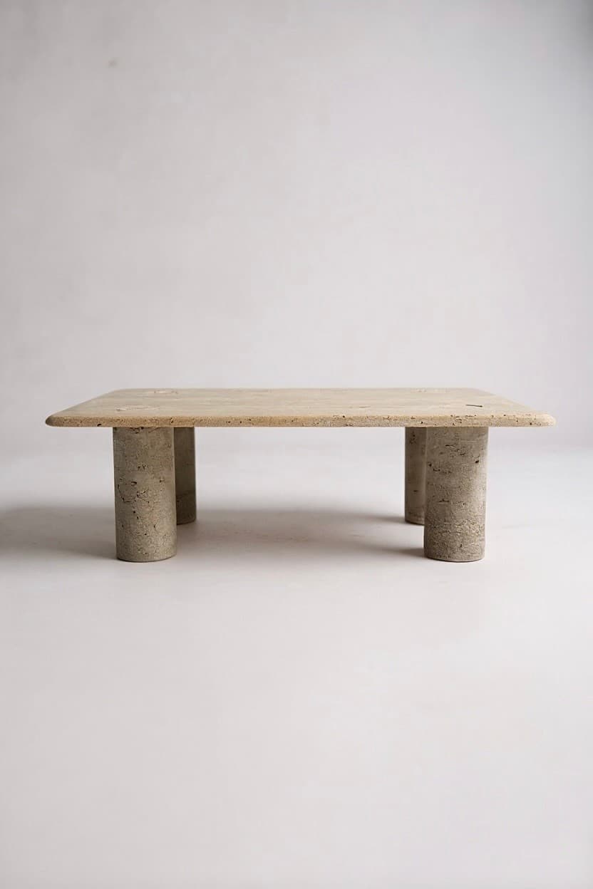 Table basse en travertin Angelo Mangiarotti - 1970 - Miniature 1