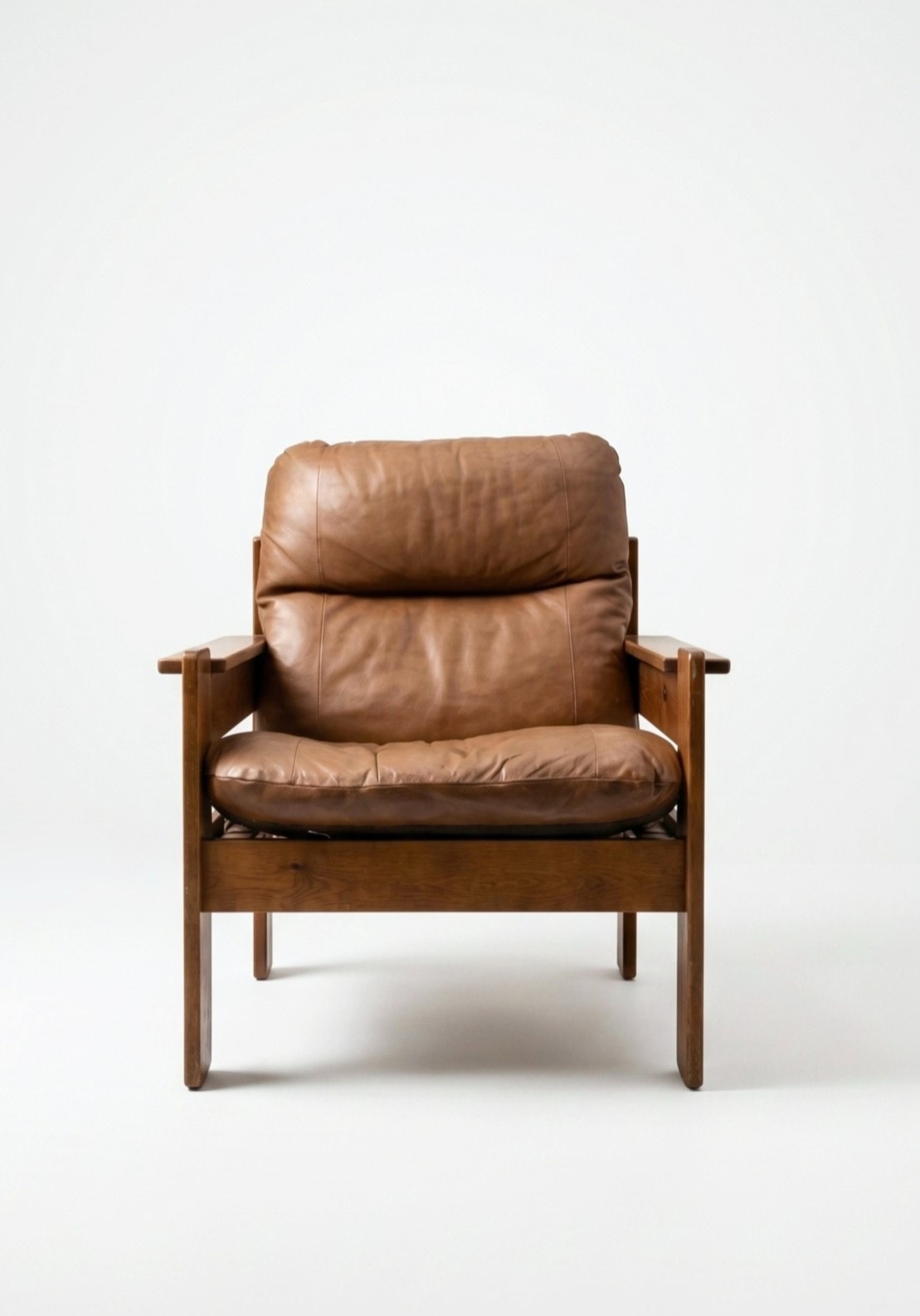 Canapé et fauteuil brutaliste en cuir cognac - 1960 - 1960